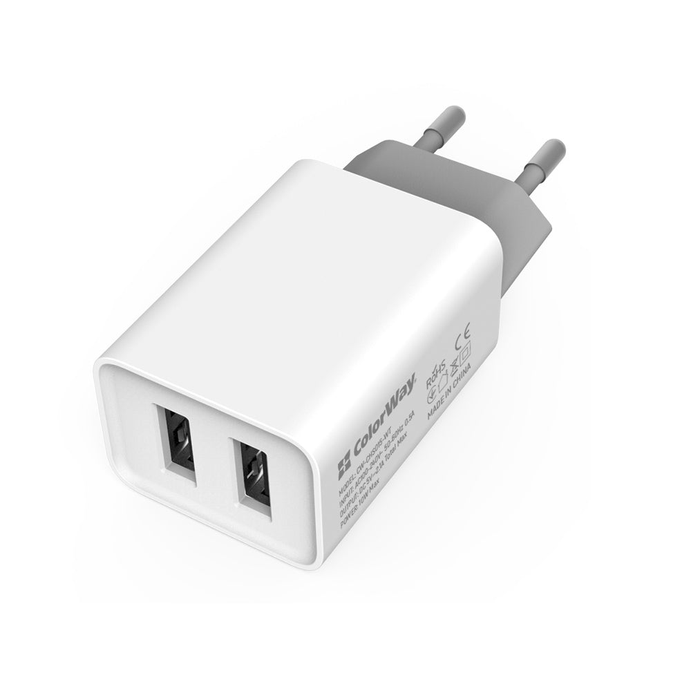 Hálózati töltő ColorWay 2USB AUTO ID 2.1A (10W) fehér