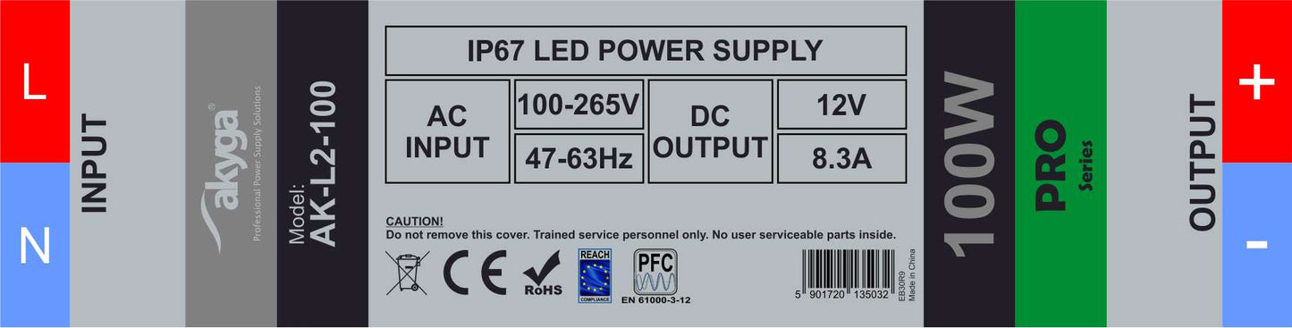 Hermetikus LED IP67 tápegység AK-L2-100 12V / 100W