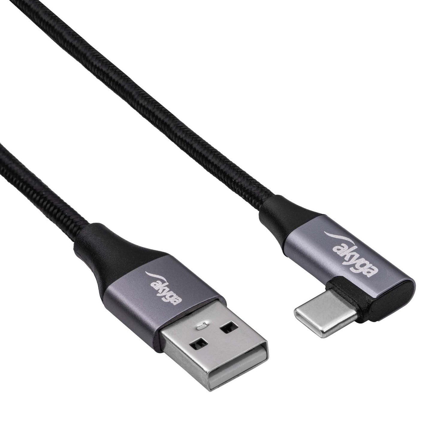 Derékszögű csatlakozós USB type C / USB-A 1m kábel AK-USB-74 60W hálós