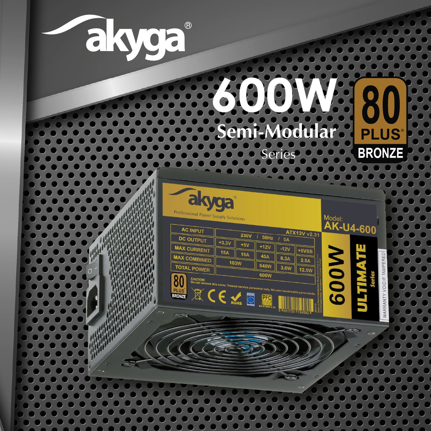Tápegység ATX AK-U4-600 600W 80+ Bronze