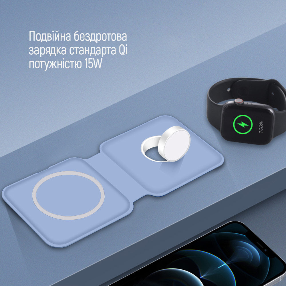 ColorWay Qi Fast Töltő MagSafe Duo Töltő 15W for iPhone kék