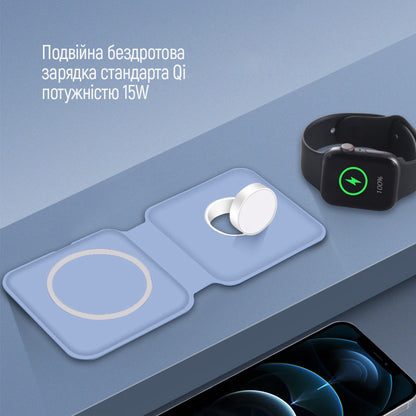 ColorWay Qi Fast Töltő MagSafe Duo Töltő 15W for iPhone kék