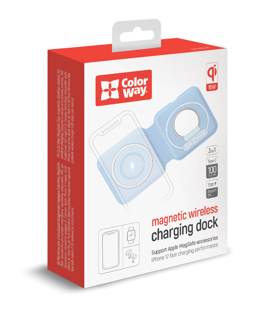 ColorWay Qi Fast Töltő MagSafe Duo Töltő 15W for iPhone kék