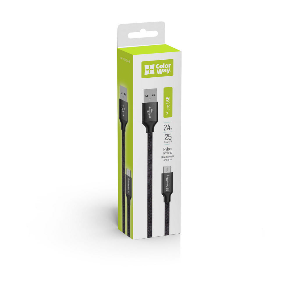 Kábel Colorway USB - MicroUSB 2.4A 25cm fekete