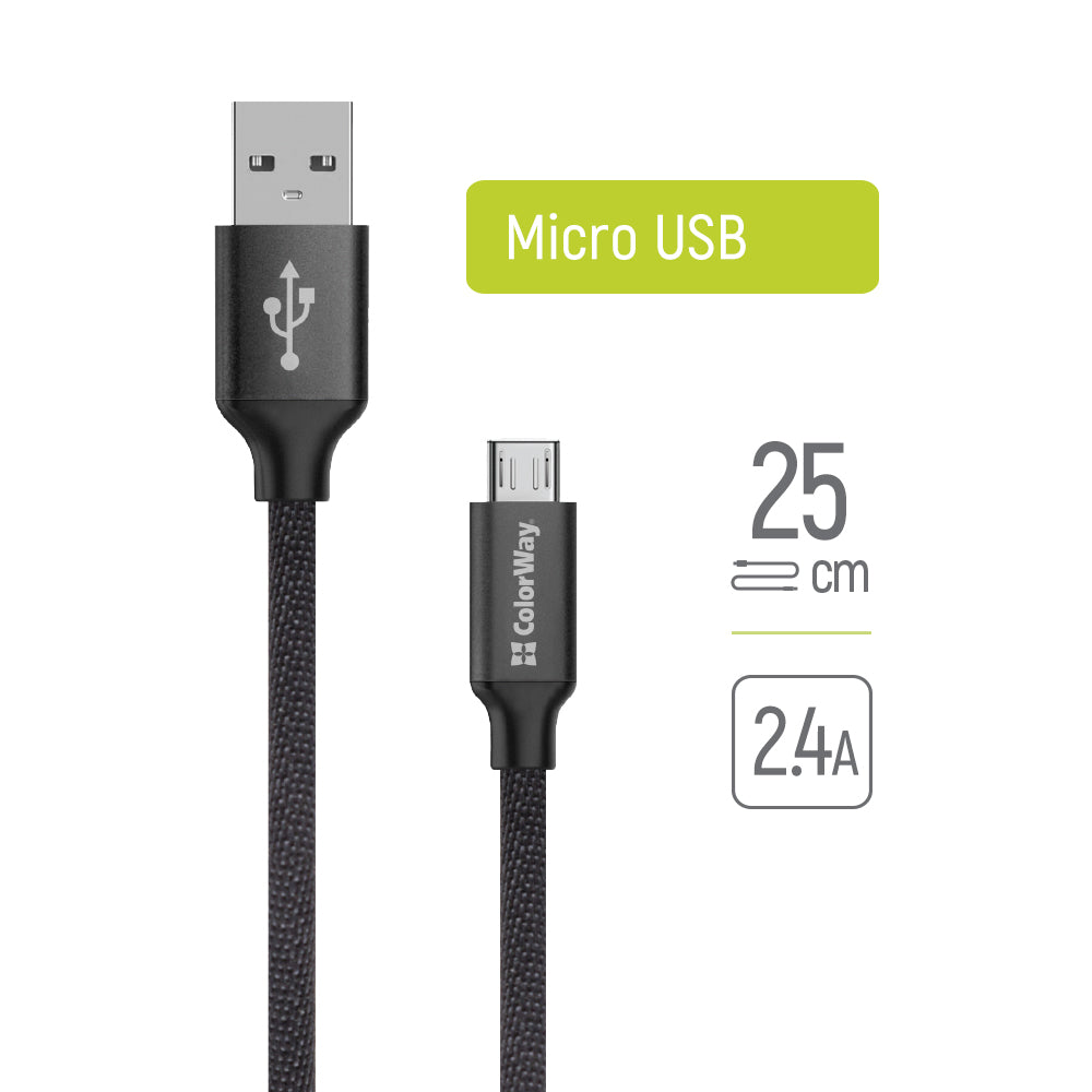 Kábel Colorway USB - MicroUSB 2.4A 25cm fekete