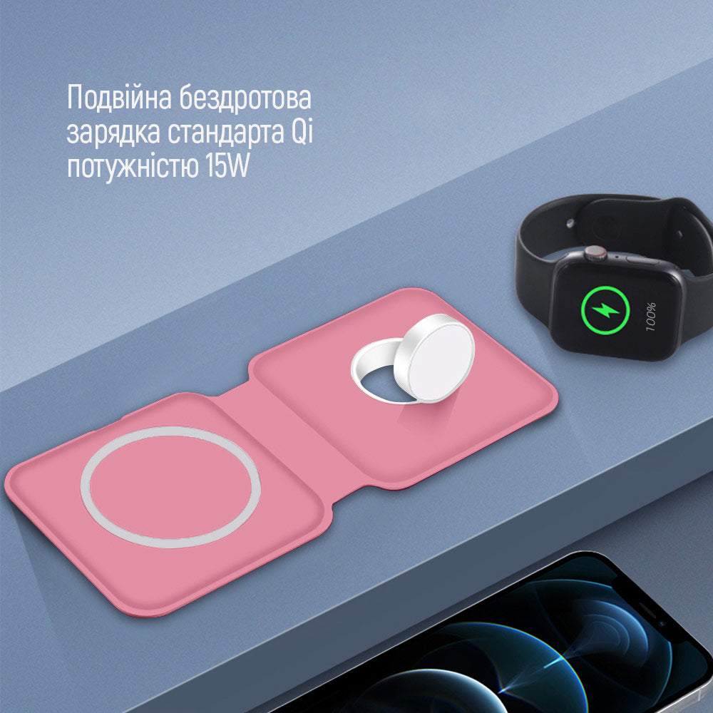 ColorWay Qi Fast Töltő MagSafe Duo Töltő 15W for iPhone rózsaszín