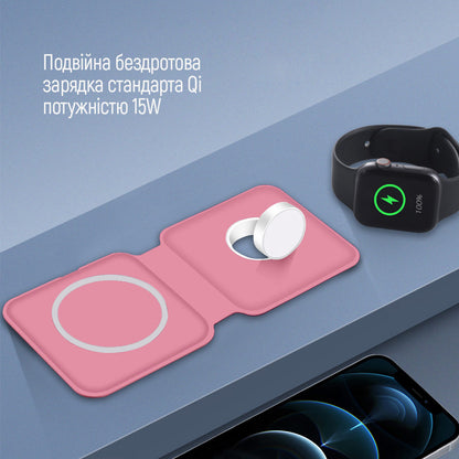ColorWay Qi Fast Töltő MagSafe Duo Töltő 15W for iPhone rózsaszín