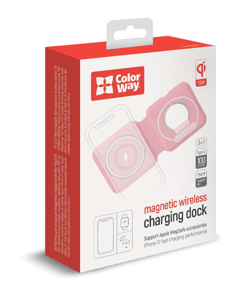 ColorWay Qi Fast Töltő MagSafe Duo Töltő 15W for iPhone rózsaszín