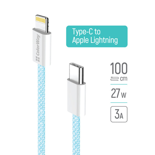 Kábel Colorway Type-C - Apple Lightning (braided cotton) (PD 27W) 1м kék