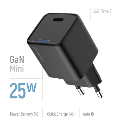 Hálózati töltő ColorWay GaN Mini 25W PD Port PPS USB-C fekete