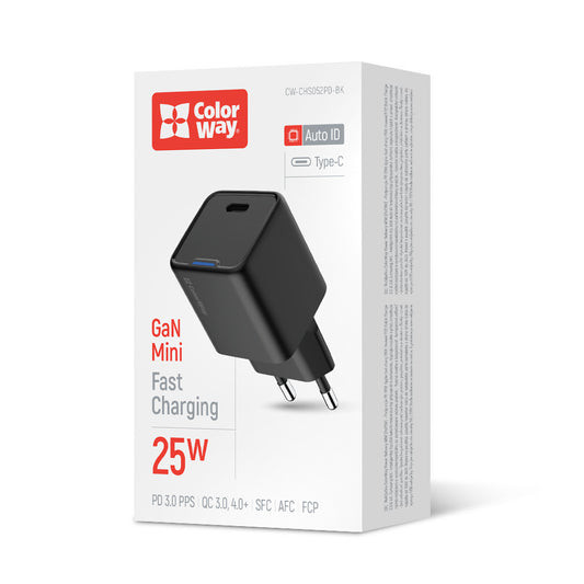 Hálózati töltő ColorWay GaN Mini 25W PD Port PPS USB-C fekete