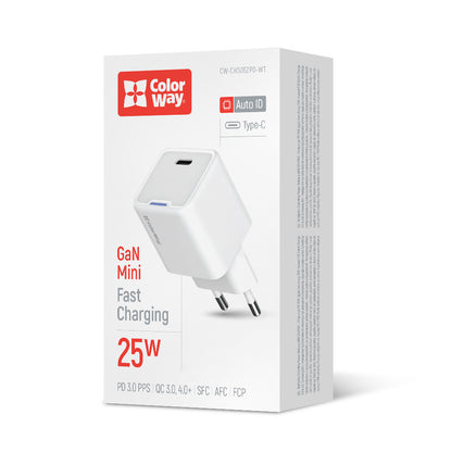 Hálózati töltő ColorWay GaN Mini 25W PD Port PPS USB-C fehér