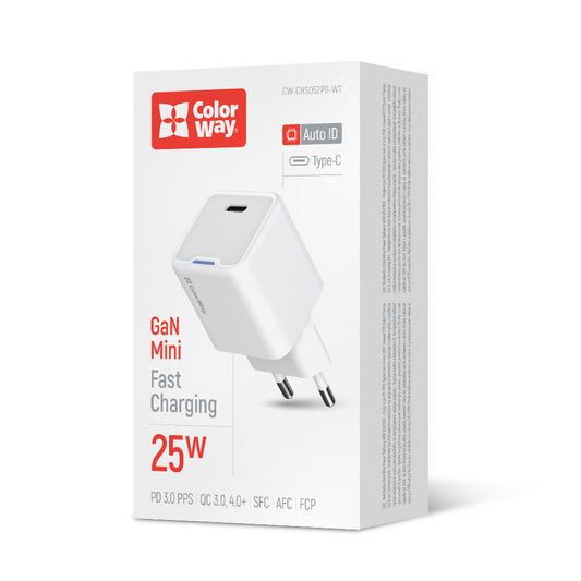 Hálózati töltő ColorWay GaN Mini 25W PD Port PPS USB-C fehér