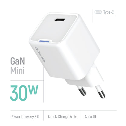 Hálózati töltő ColorWay GaN Mini 30W PD Port PPS USB-C fehér