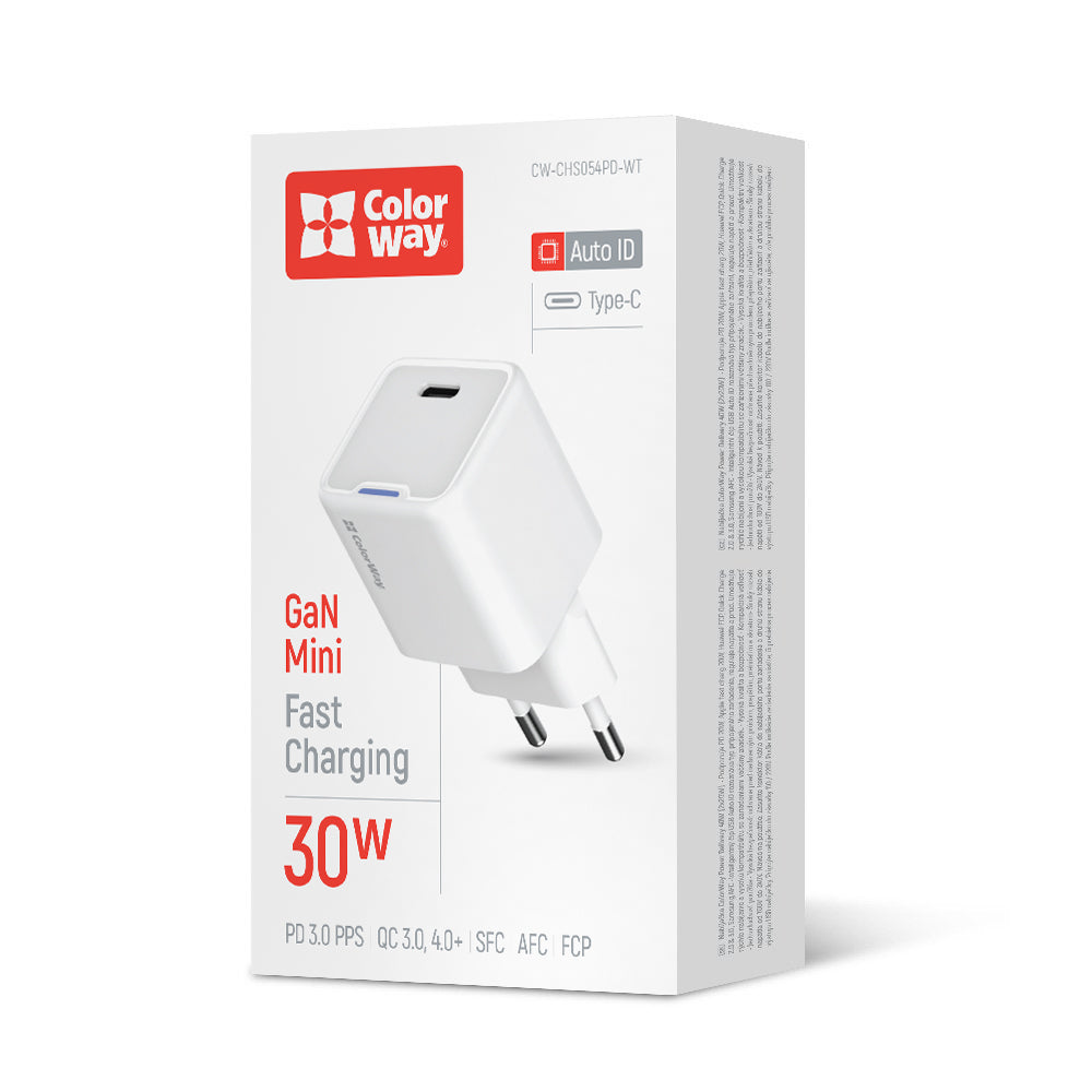 Hálózati töltő ColorWay GaN Mini 30W PD Port PPS USB-C fehér