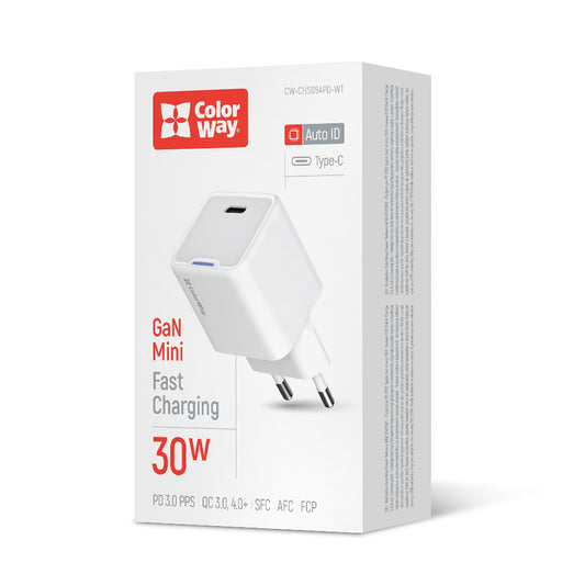 Hálózati töltő ColorWay GaN Mini 30W PD Port PPS USB-C fehér