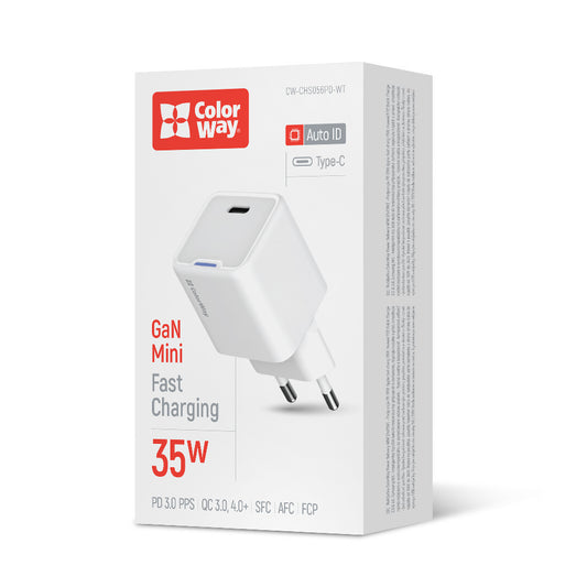 Hálózati töltő ColorWay GaN Mini 35W PD Port PPS USB-C fehér