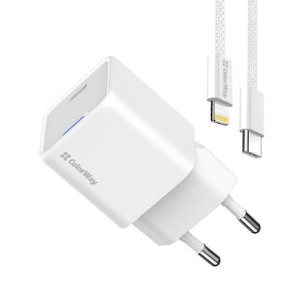 Hálózati töltő ColorWay GaN Mini 20W PD Port PPS USB-C fehér Kábel Lightning