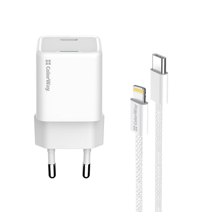 Hálózati töltő ColorWay GaN Mini 20W PD Port PPS USB-C fehér Kábel Lightning