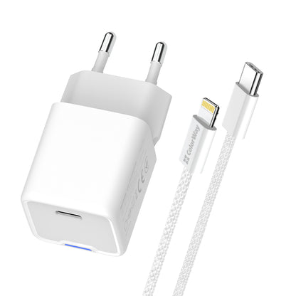 Hálózati töltő ColorWay GaN Mini 20W PD Port PPS USB-C fehér Kábel Lightning