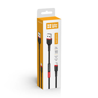 Kábel Colorway USB - Apple Lightning (nylon - piros head) 2.4А 1m fekete