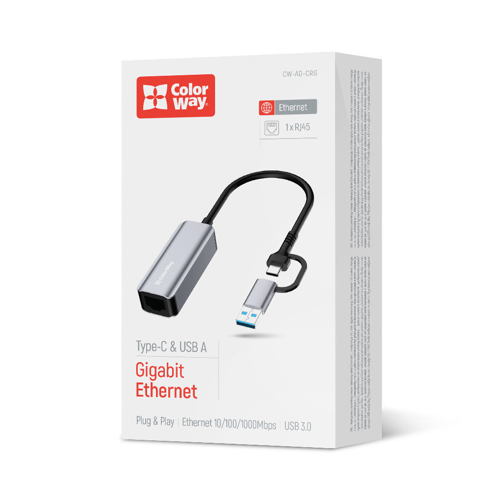 ColorWay Network Adapter USB-A/USB-С 3.0 - RJ45 Gigabit Ethernet