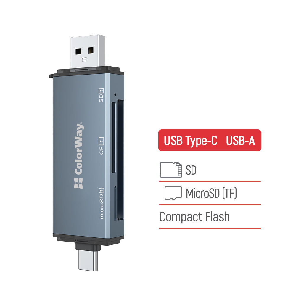 ColorWay Kártyaolvasó USB 2.0/USB-C to CF/SD/MicroSD