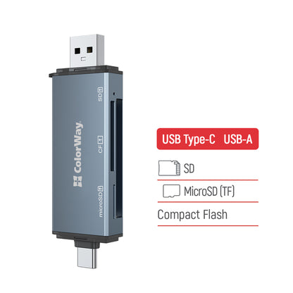 ColorWay Kártyaolvasó USB 2.0/USB-C to CF/SD/MicroSD