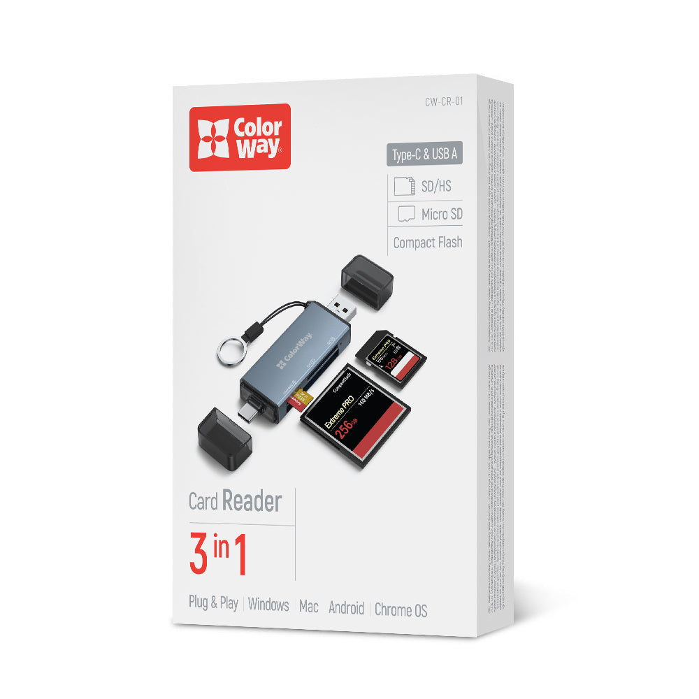 ColorWay Kártyaolvasó USB 2.0/USB-C to CF/SD/MicroSD