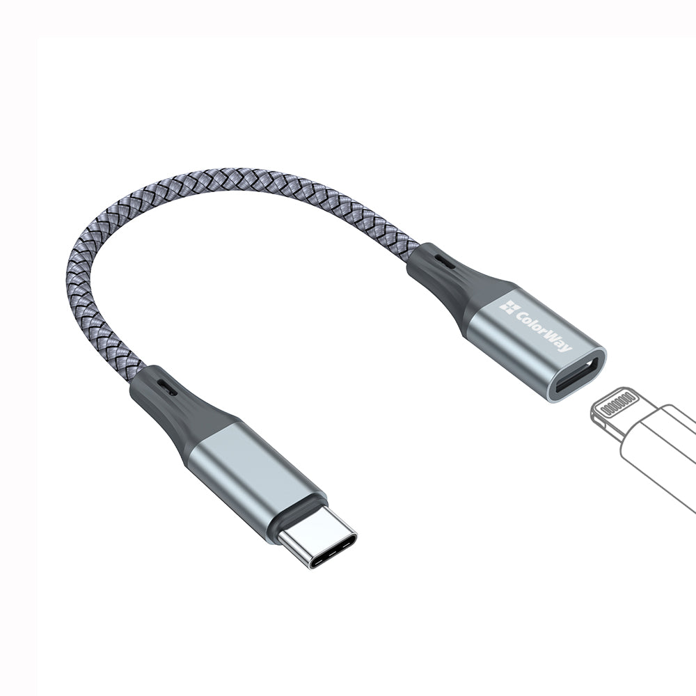 Adapter ColorWay USB-C To Lightning 17.5 cm szürke