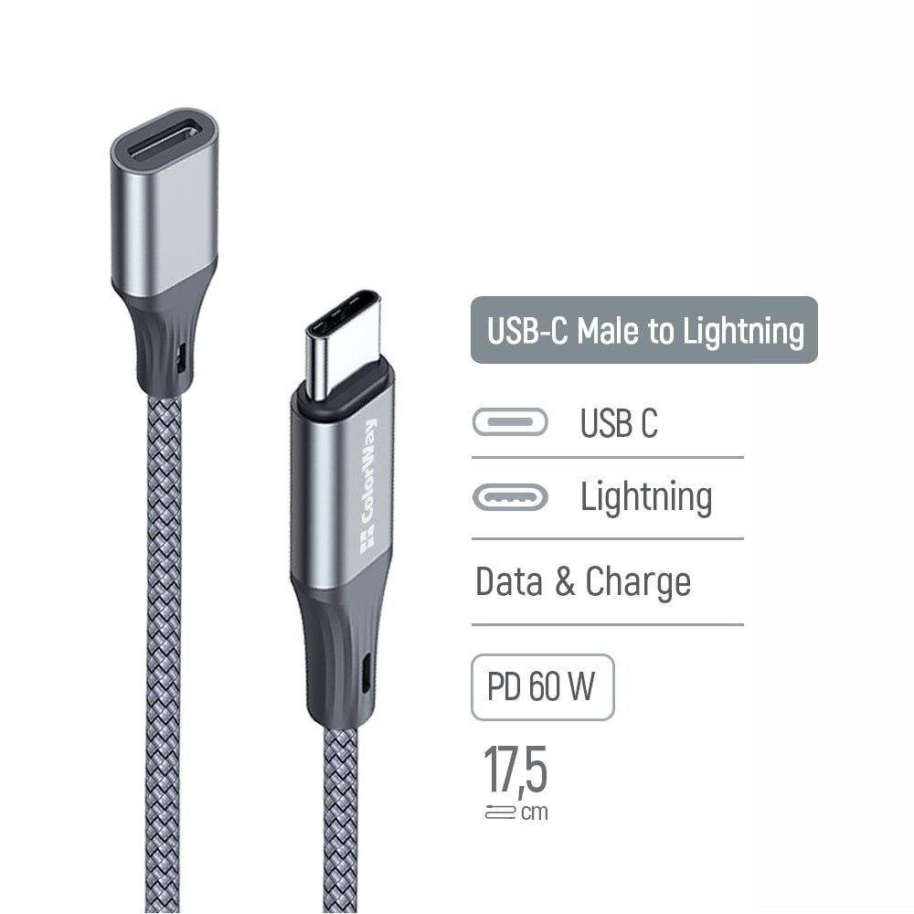 Adapter ColorWay USB-C To Lightning 17.5 cm szürke