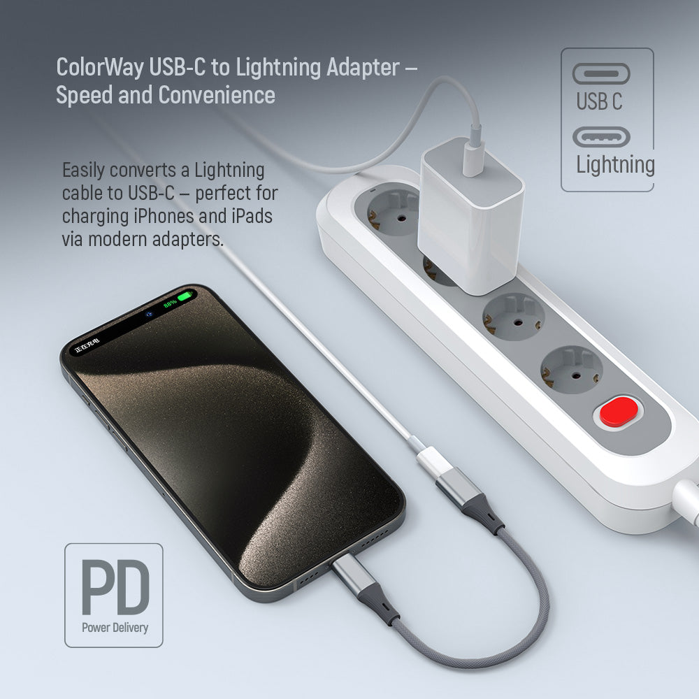 Adapter ColorWay USB-C To Lightning 17.5 cm szürke