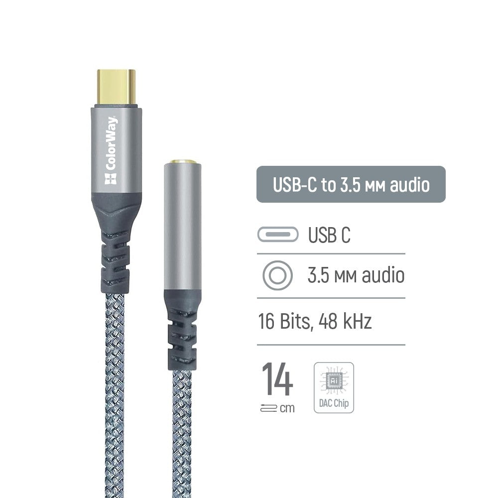 Adapter Colorway USB-C 3.5 mm Female Audio 14 cm szürke