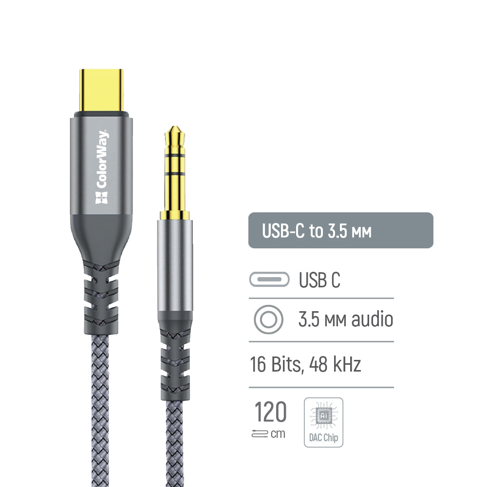 Adapter Colorway USB-C to 3.5 mm mini-Jack 1.2 m szürke