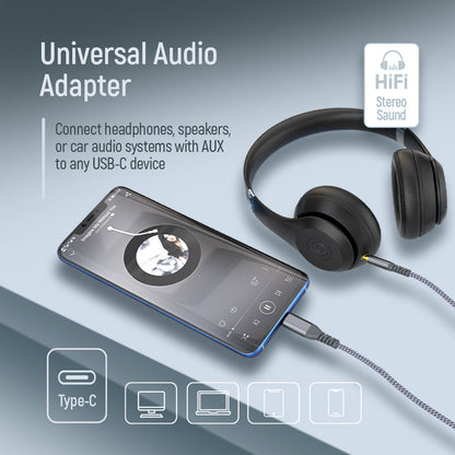 Adapter Colorway USB-C to 3.5 mm mini-Jack 1.2 m szürke
