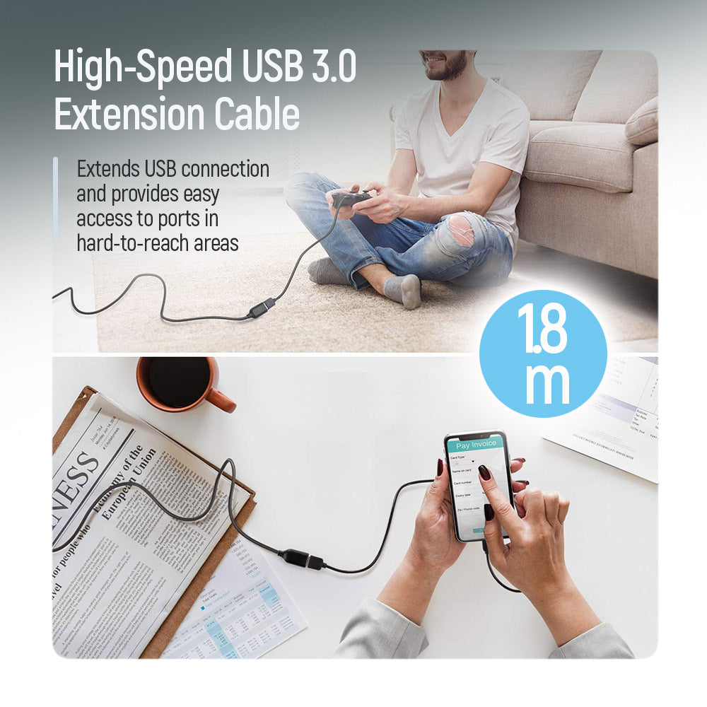 Kábel ColorWay USB 3.0 AM/AF extension Kábel, 1.8 m fekete