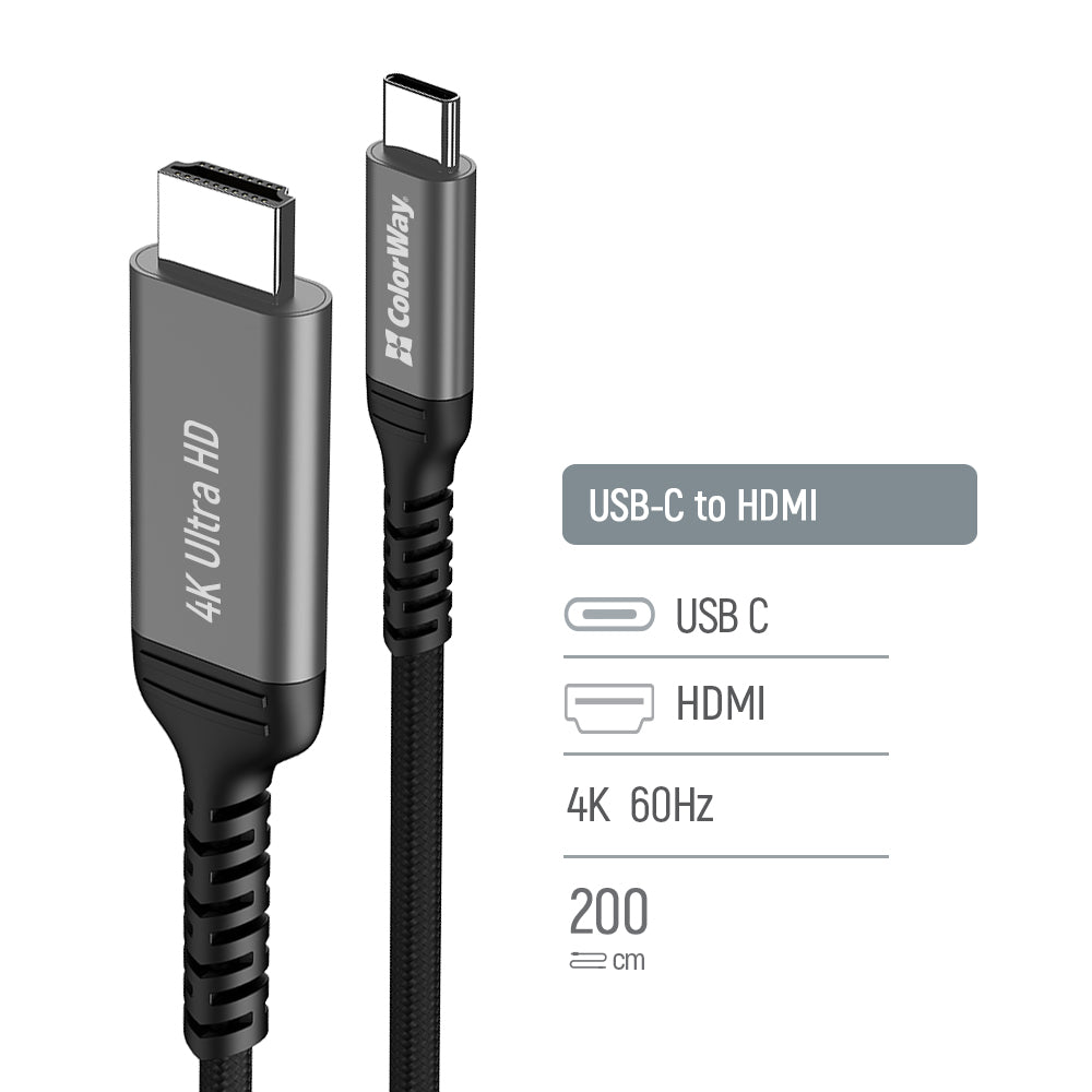 Kábel ColorWay USB-C to HDMI 4K 60Hz 2m fekete