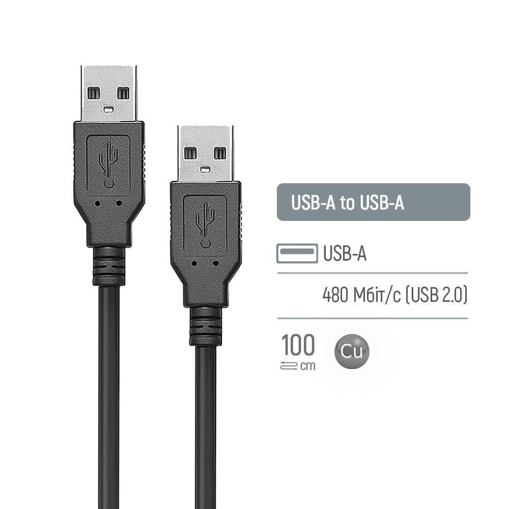 Kábel ColorWay USB-А - USB-А (PVC) 1m fekete