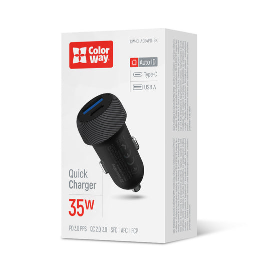 Autós töltő ColorWay 2USB (Type-C PD35W + USB QC3.0) (35W) fekete
