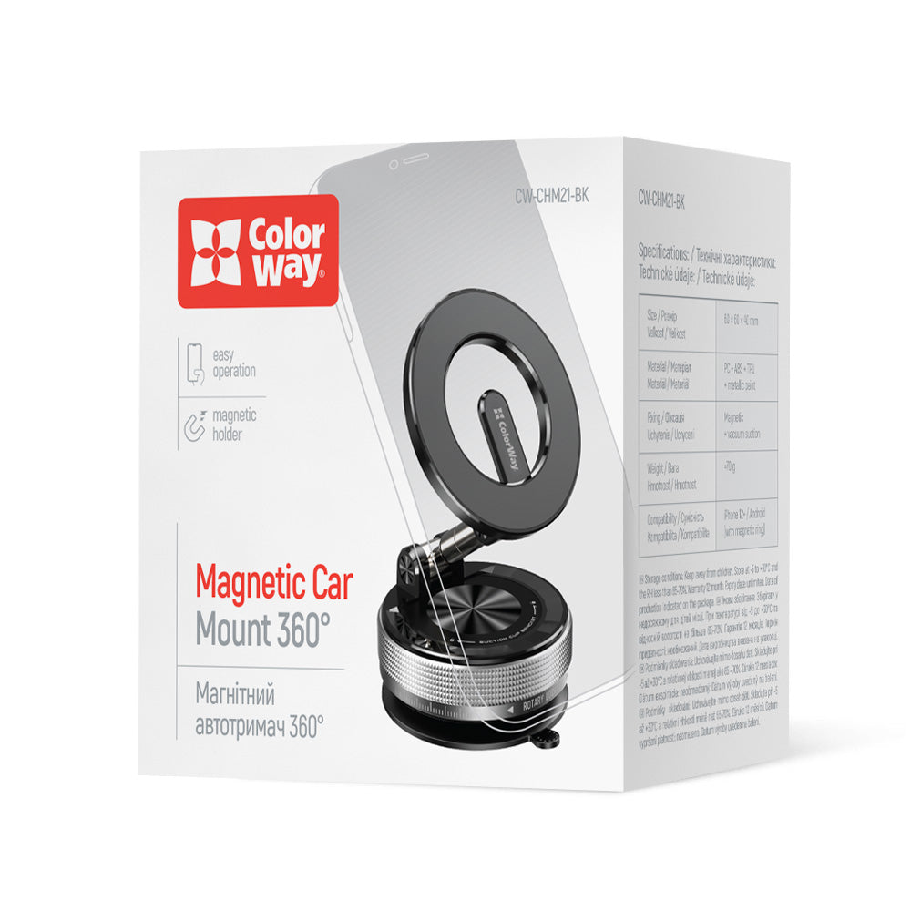 ColorWay magnetický držiak do auta s MagSafe 360°, čierny