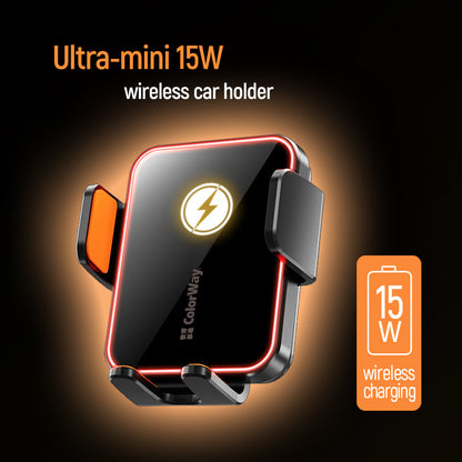 ColorWay Ultra-mini Wireless Autós töltő with Auto-CLámpa 15W fekete