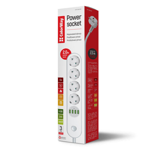 Konnektor ColorWay 4 euro sockets/4 USB fehér CW-CHE44W