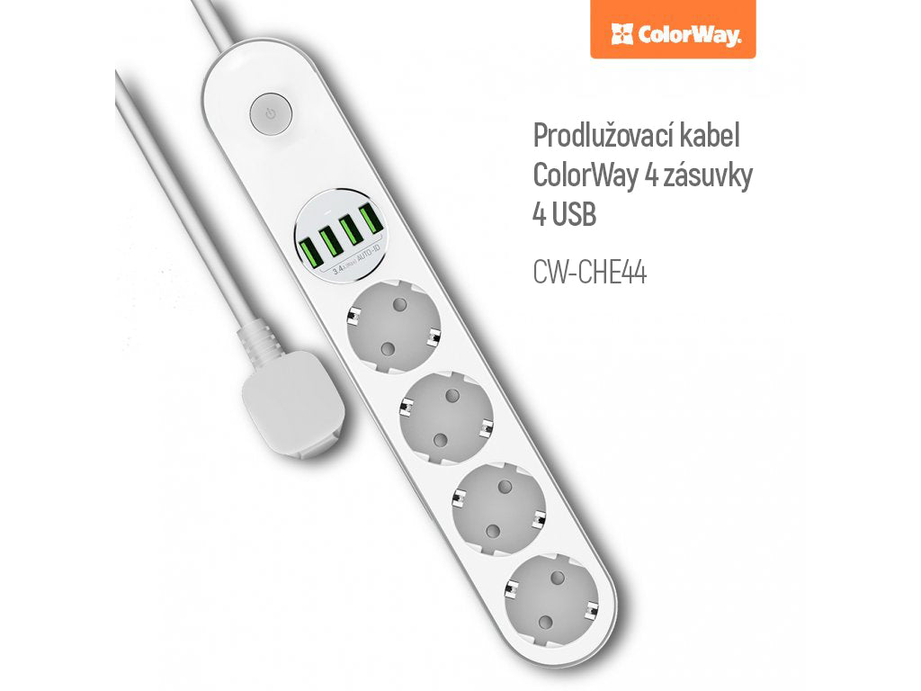 Konnektor ColorWay 4 euro sockets/4 USB fehér CW-CHE44W