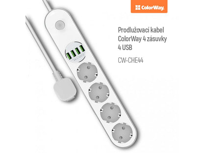 Konnektor ColorWay 4 euro sockets/4 USB fehér CW-CHE44W