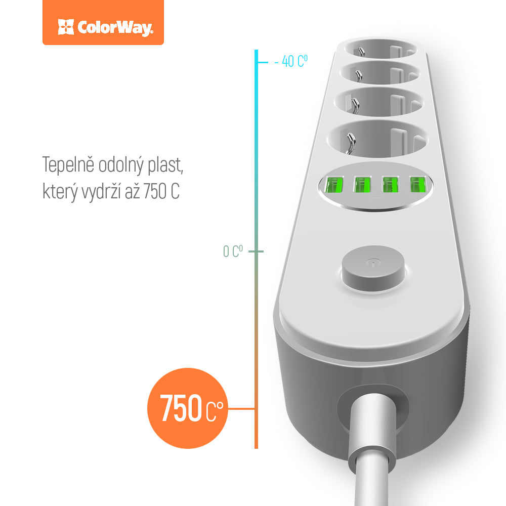 Konnektor ColorWay 4 euro sockets/4 USB fehér CW-CHE44W