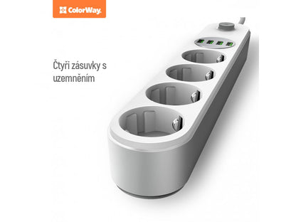 Konnektor ColorWay 4 euro sockets/4 USB fehér CW-CHE44W