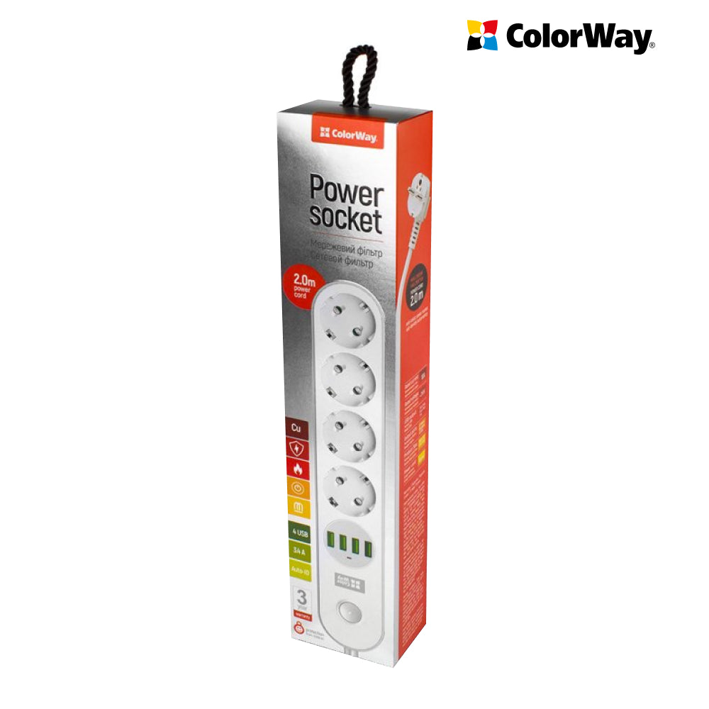 Konnektor ColorWay 4 euro sockets/4 USB fehér CW-CHE44W