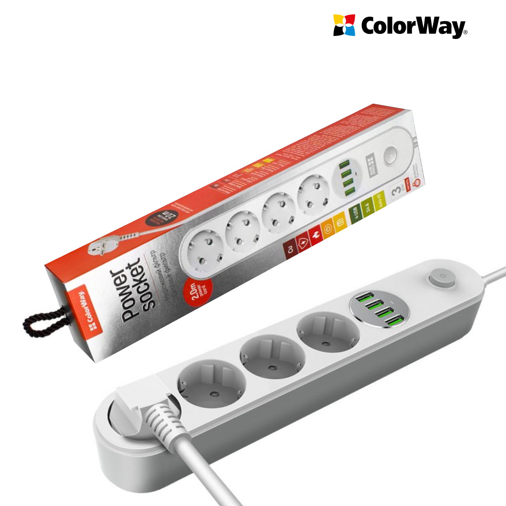 Konnektor ColorWay 4 euro sockets/4 USB fehér CW-CHE44W