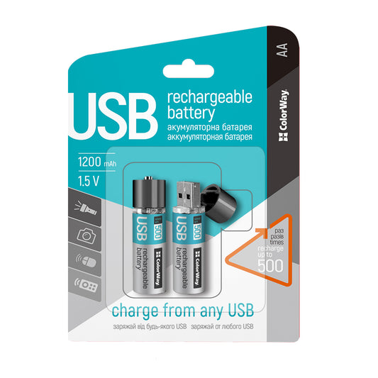 Rechargeable Battery ColorWay AA USB 1200 mAh 1.5V (2pcs.)