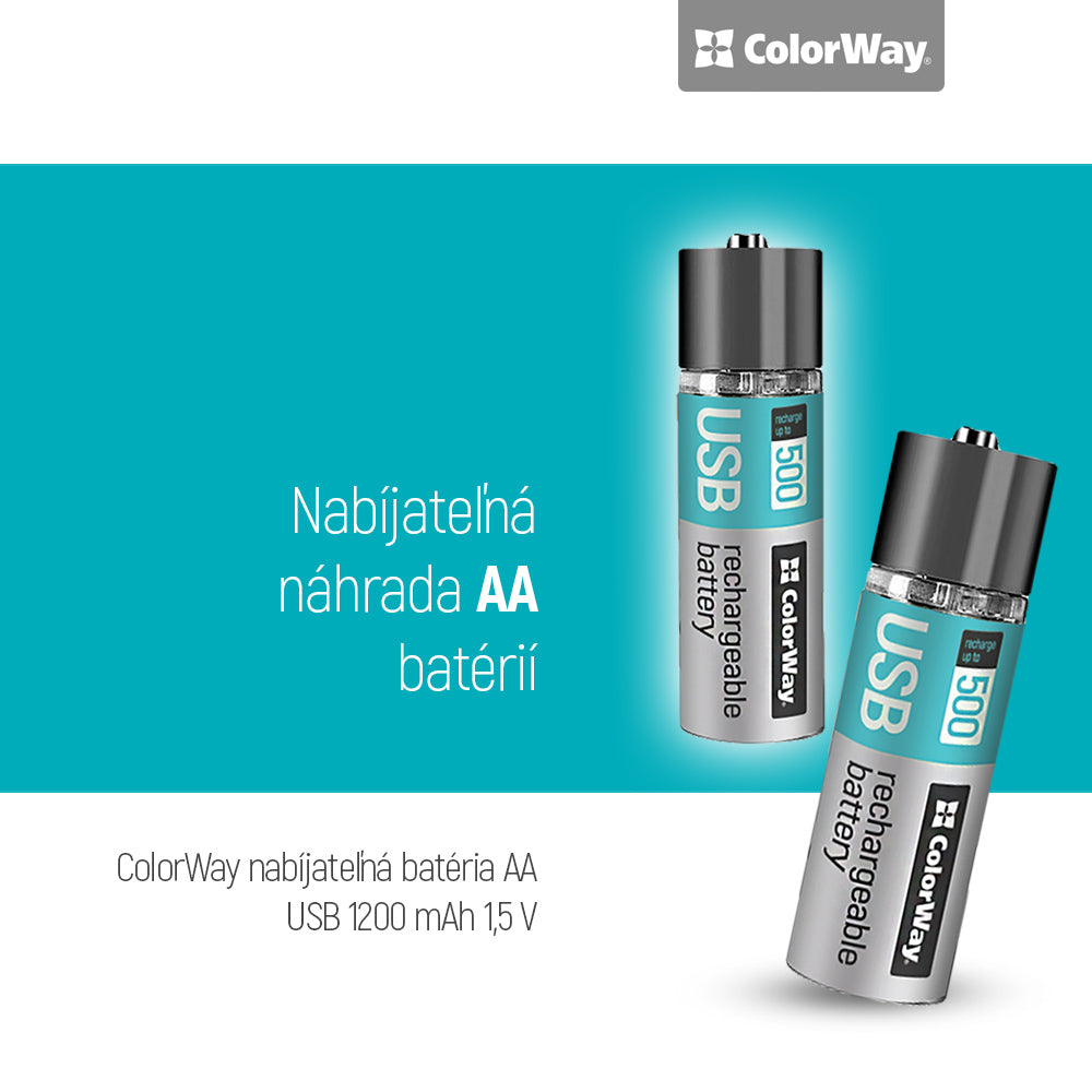Rechargeable Battery ColorWay AA USB 1200 mAh 1.5V (2pcs.)